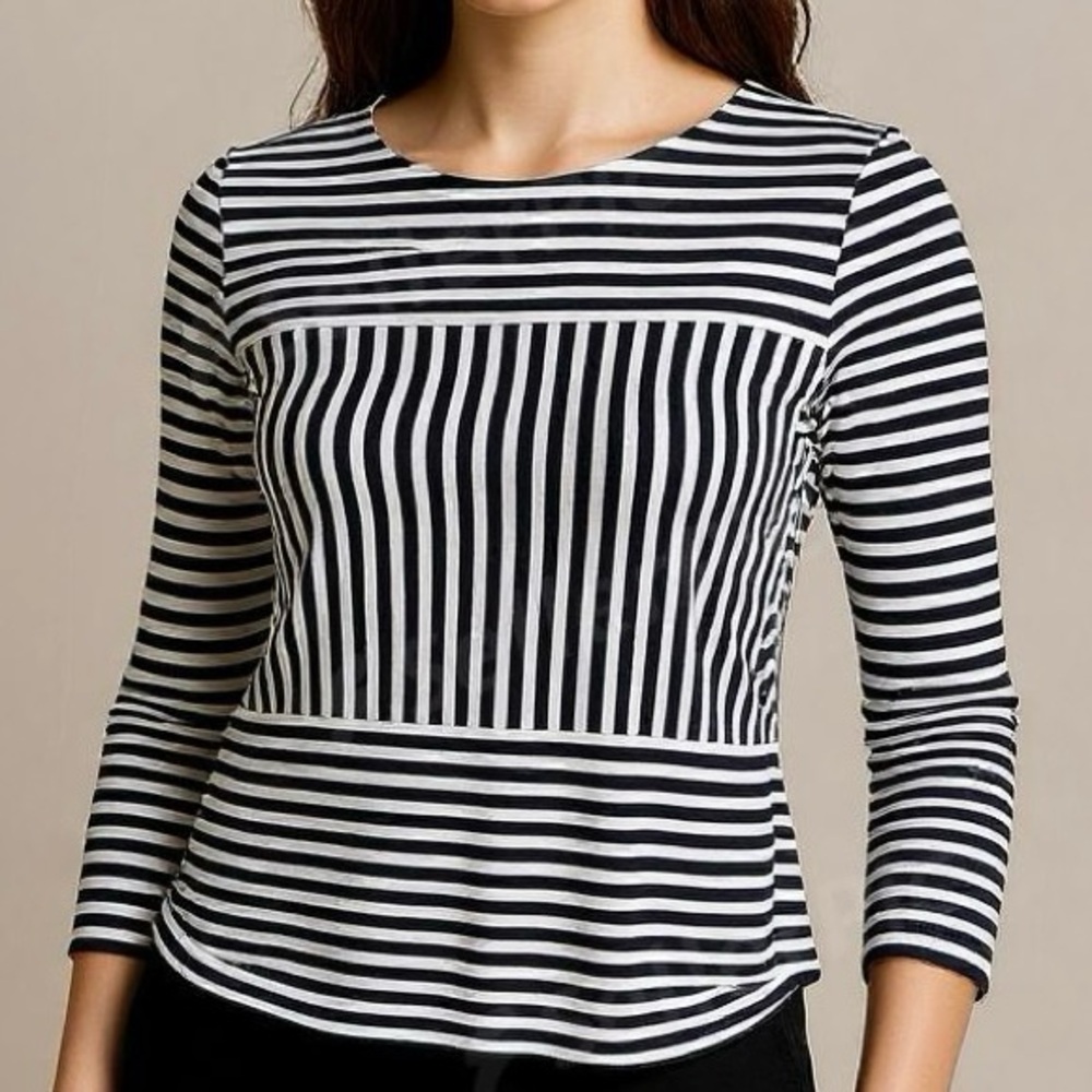 MADEWELL Gallerist Ponte Navy & Ivory Stripe Top